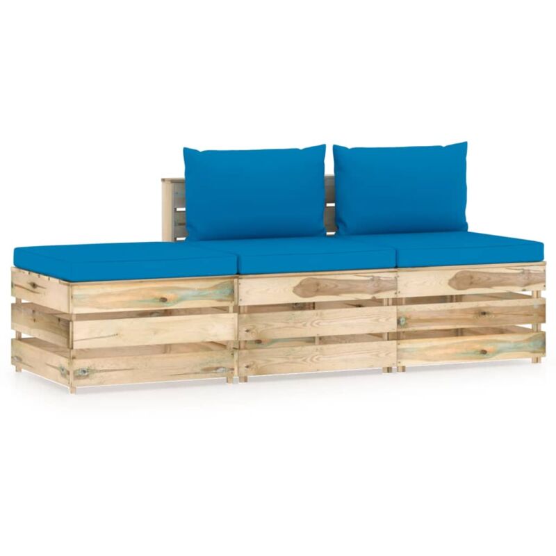 

vidaXL Muebles de jardín 3 piezas con cojines madera impregnada verde - Azul