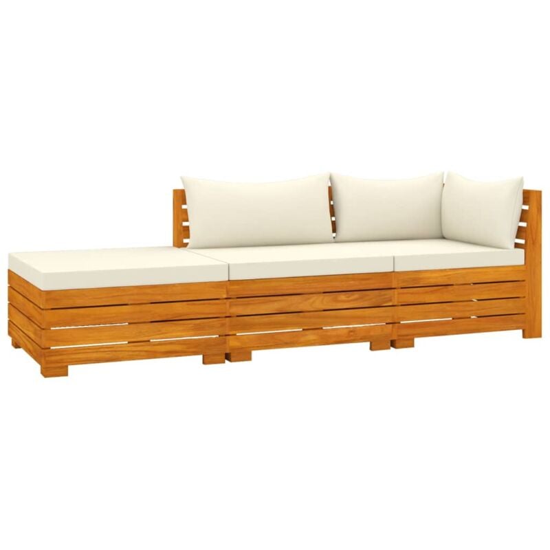 

vidaXL Muebles de jardín 3 piezas con cojines madera maciza de acacia - Marrón