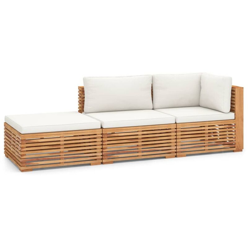 

Muebles de jardín 3 piezas con cojines madera maciza teca crema - Marrón - Vidaxl