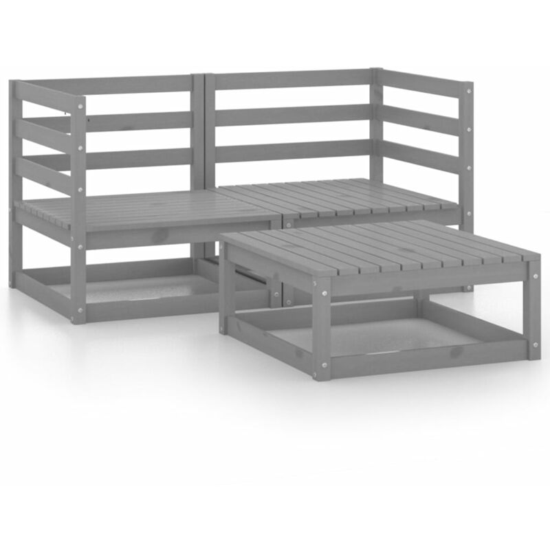 

vidaXL Muebles de jardín 3 piezas gris madera de pino maciza - Gris