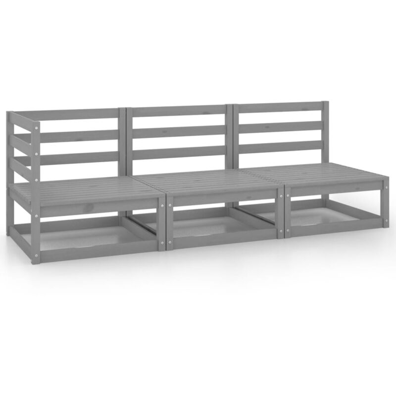 

vidaXL Muebles de jardín 3 piezas gris madera de pino maciza - Gris