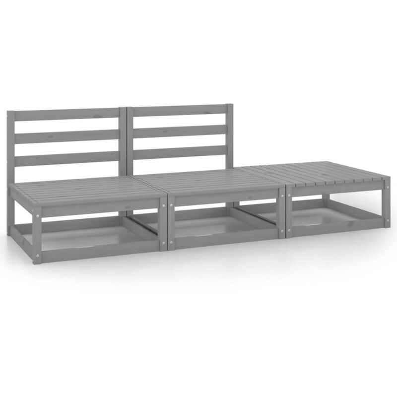 

vidaXL Muebles de jardín 3 piezas gris madera maciza de pino - Gris