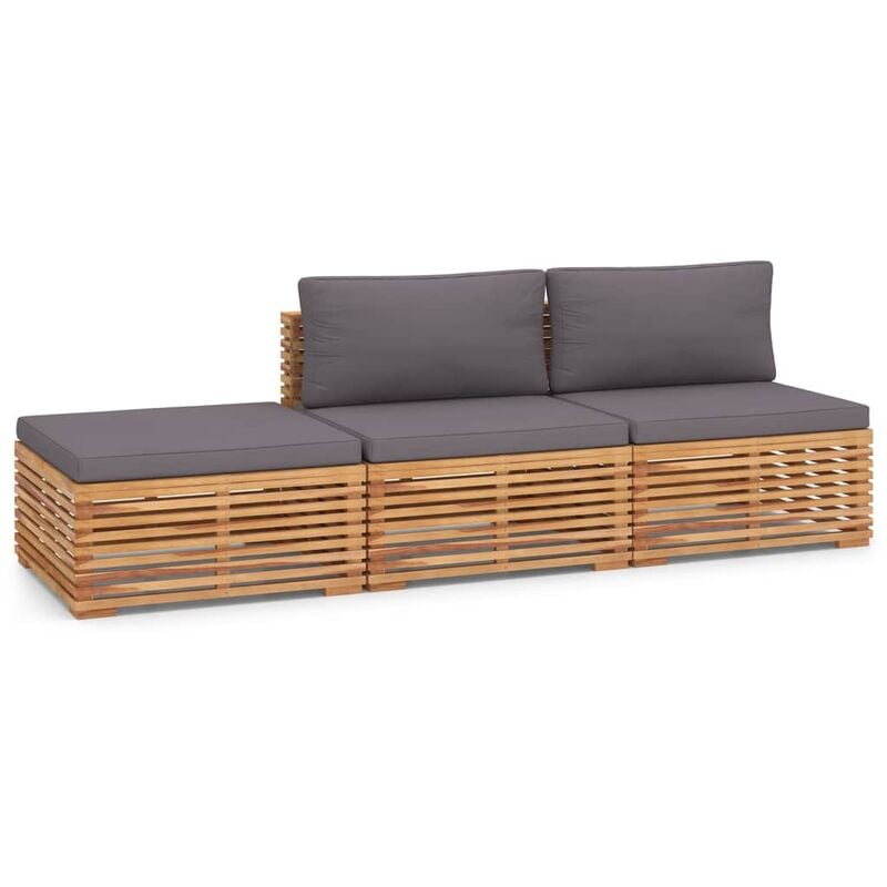 

Muebles de jardín 3 pzas cojines gris oscuro madera maciza teca - Marrón - Vidaxl