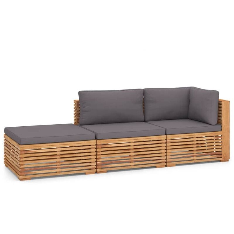 

Muebles de jardín 3 pzas cojines gris oscuro madera maciza teca - Marrón - Vidaxl