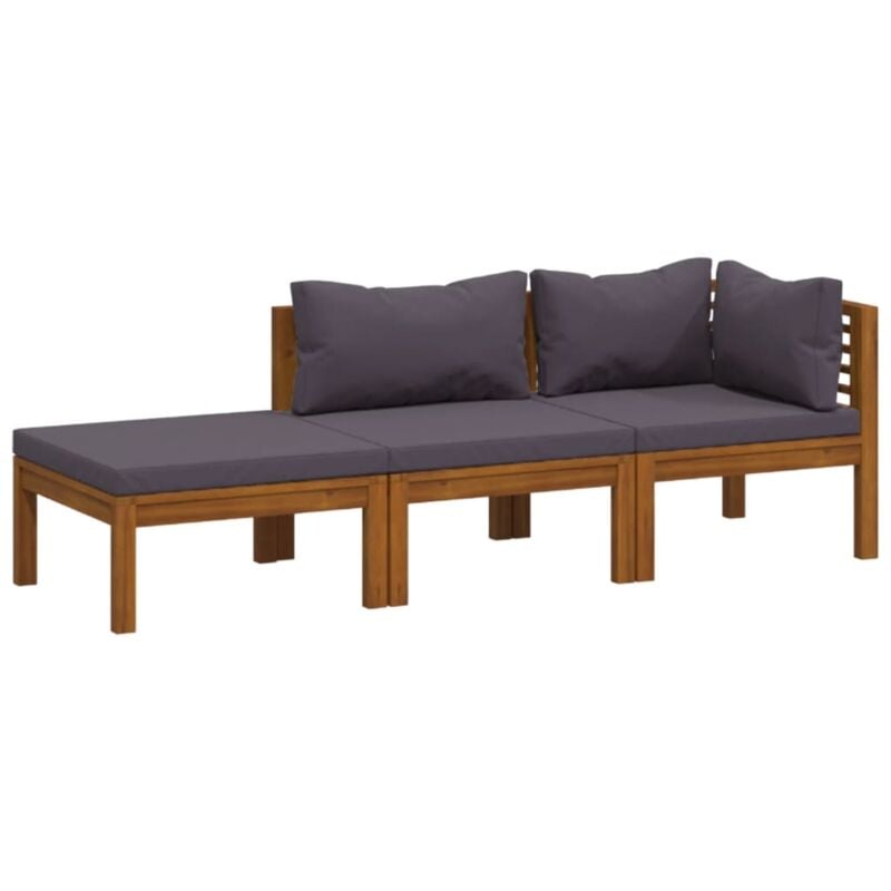 

vidaXL Muebles de jardín 3 pzas cojines madera maciza de acacia - Marrón