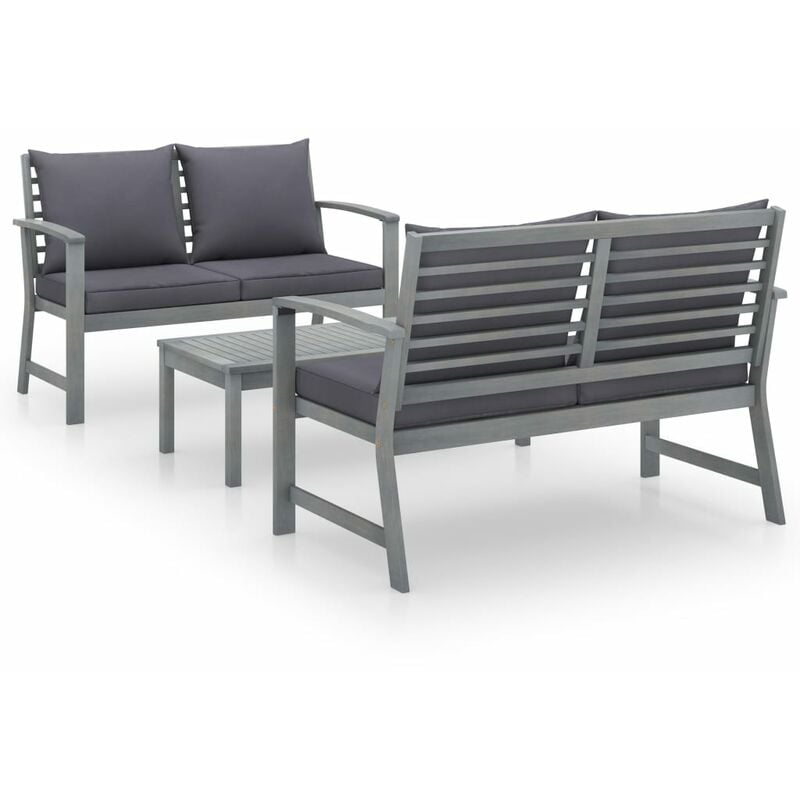 

vidaXL Muebles de jardín 3 pzas cojines madera maciza de acacia gris - Gris