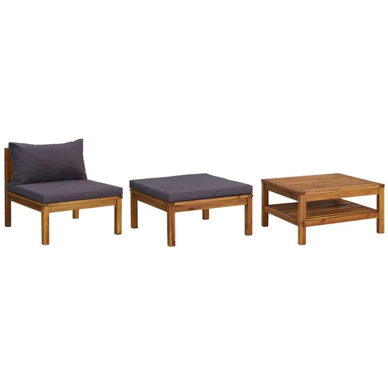 

Vidaxl - Muebles de jardín 3 pzas con cojines madera acacia gris oscuro - Marrón
