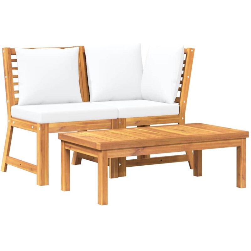 

vidaXL Muebles de jardín 3 pzas madera maciza de acacia cojines crema - Marrón