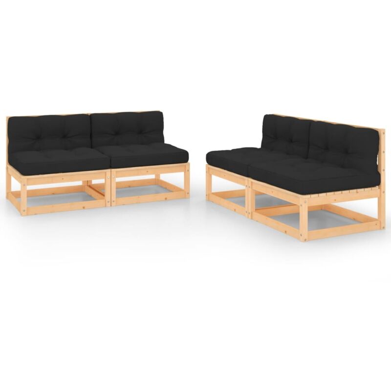 

vidaXL Muebles de jardín 4 piezas con cojines de madera de pino maciza - Marrón