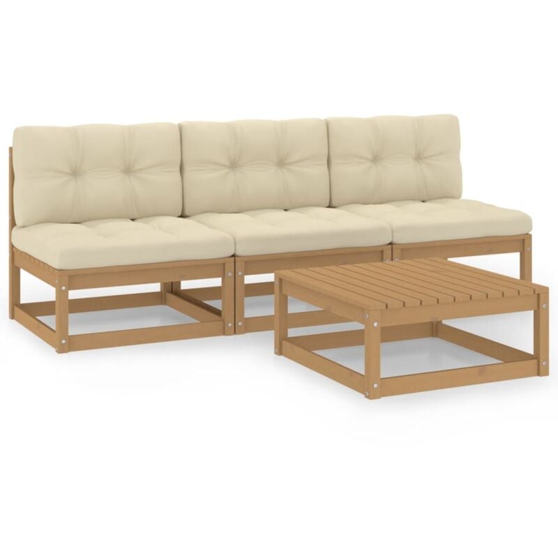 

vidaXL Muebles de jardín 4 piezas con cojines de madera de pino maciza - Marrón
