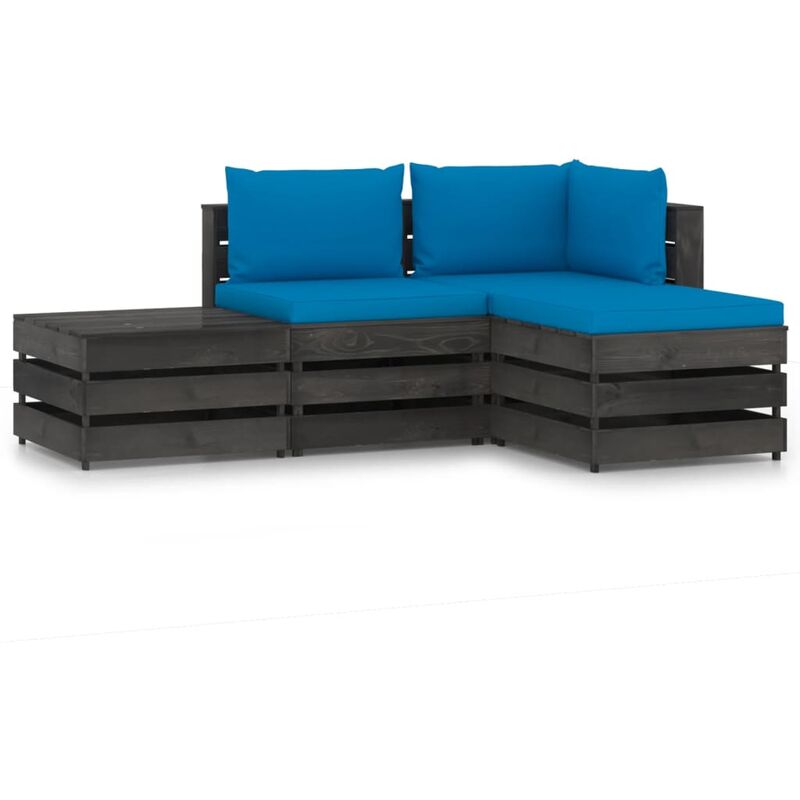 

vidaXL Muebles de jardín 4 piezas con cojines madera impregnada gris - Azul