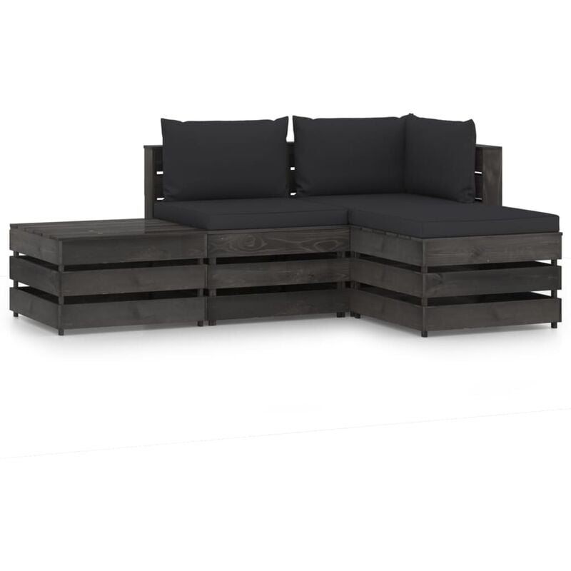 

vidaXL Muebles de jardín 4 piezas con cojines madera impregnada gris - Negro