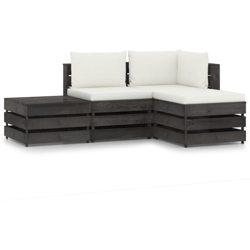 

vidaXL Muebles de jardín 4 piezas con cojines madera impregnada gris - Crema