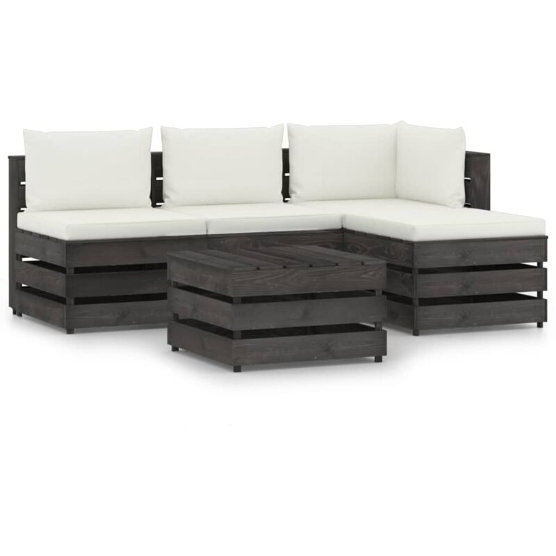 

vidaXL Muebles de jardín 4 piezas con cojines madera impregnada gris - Crema
