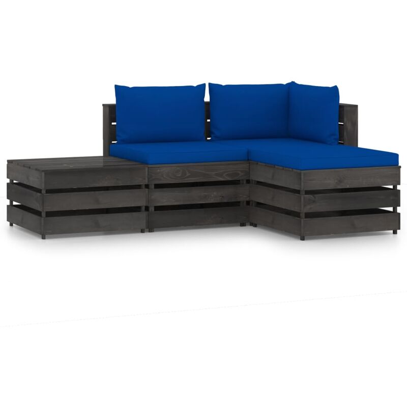 

vidaXL Muebles de jardín 4 piezas con cojines madera impregnada gris - Azul