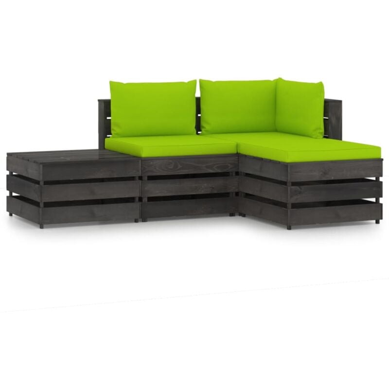 

vidaXL Muebles de jardín 4 piezas con cojines madera impregnada gris - Verde