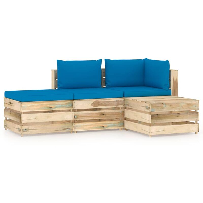 

vidaXL Muebles de jardín 4 piezas con cojines madera impregnada verde - Azul