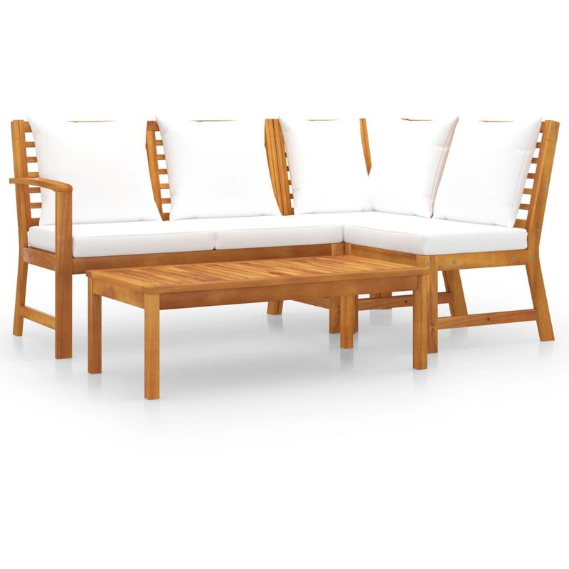 

vidaXL Muebles de jardín 4 pzas cojines crema madera maciza de acacia - Marrón