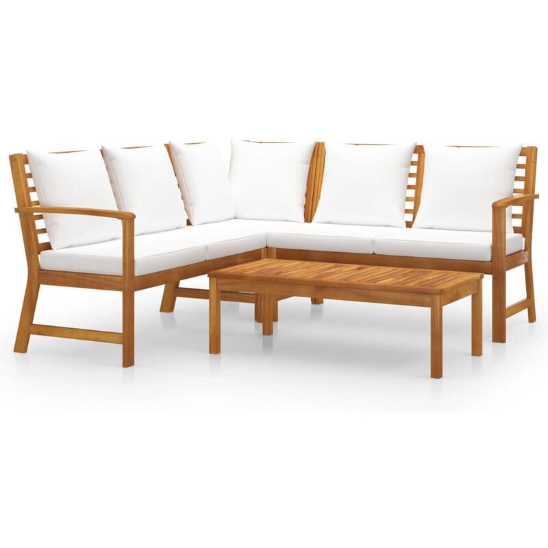 

vidaXL Muebles de jardín 4 pzas cojines crema madera maciza de acacia - Marrón