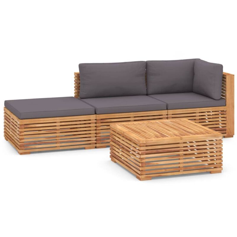 

Muebles de jardín 4 pzas cojines gris oscuro madera maciza teca - Marrón - Vidaxl