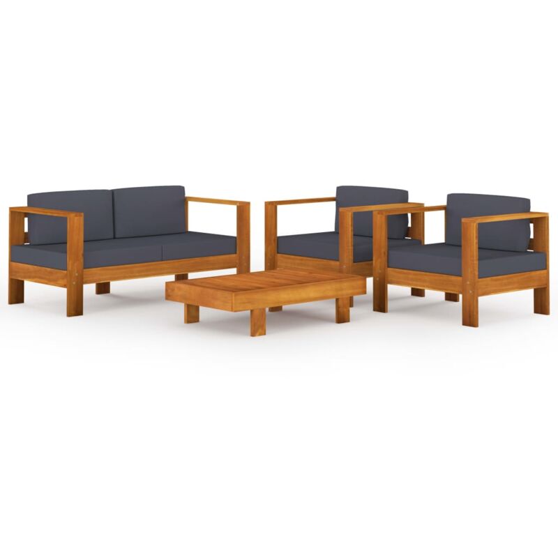 

Muebles de jardín 4 pzas cojines madera acacia gris oscuro - Marrón - Vidaxl