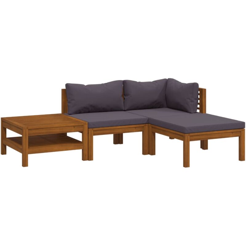 

vidaXL Muebles de jardín 4 pzas cojines madera maciza de acacia - Marrón