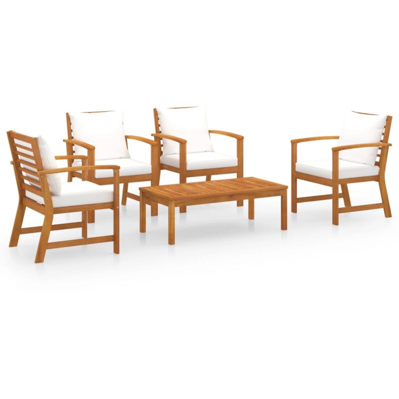 

vidaXL Muebles de jardín 5 piezas cojines madera maciza de acacia - Marrón