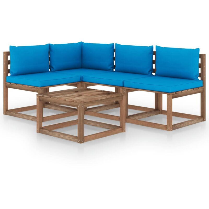 

vidaXL Muebles de jardín 5 piezas con cojines azul claro - Marrón
