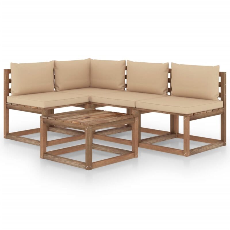 

vidaXL Muebles de jardín 5 piezas con cojines crema - Marrón