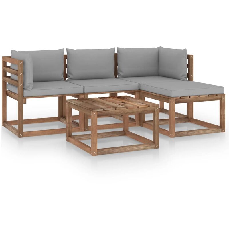 

vidaXL Muebles de jardín 5 piezas con cojines gris - Marrón
