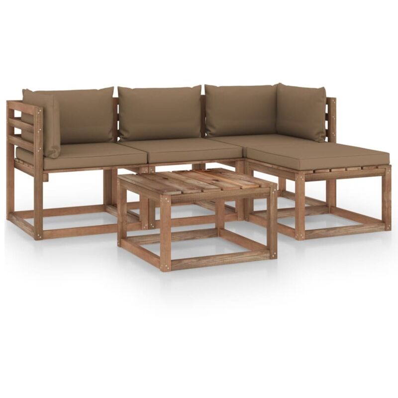 

vidaXL Muebles de jardín 5 piezas con cojines gris taupe - Marrón