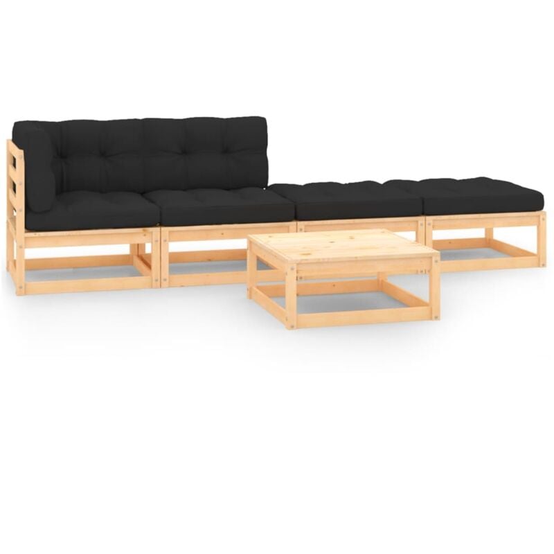 

vidaXL Muebles de jardín 5 piezas con cojines madera de pino maciza - Marrón