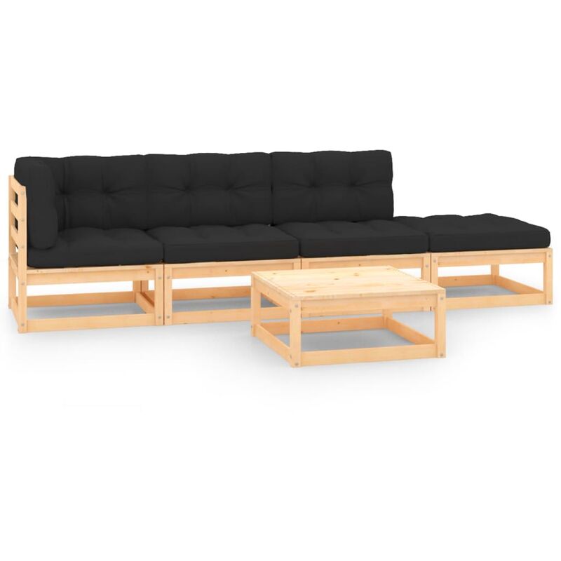

vidaXL Muebles de jardín 5 piezas con cojines madera de pino maciza - Marrón