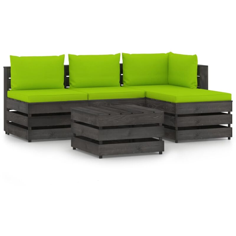 

vidaXL Muebles de jardín 5 piezas con cojines madera impregnada gris - Verde