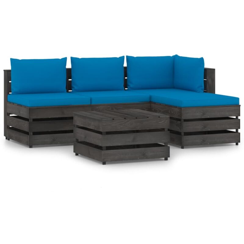 

vidaXL Muebles de jardín 5 piezas con cojines madera impregnada gris - Azul