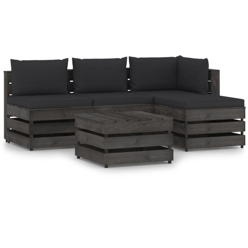 

vidaXL Muebles de jardín 5 piezas con cojines madera impregnada gris - Negro