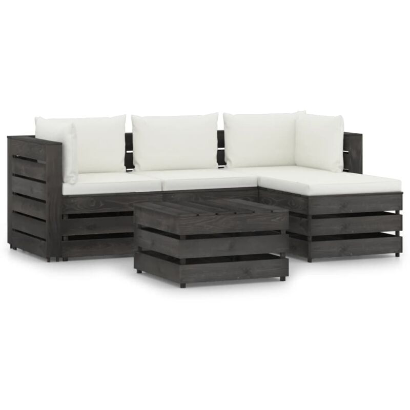 

vidaXL Muebles de jardín 5 piezas con cojines madera impregnada gris - Crema
