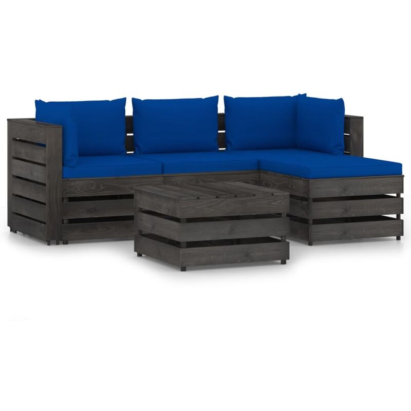 

vidaXL Muebles de jardín 5 piezas con cojines madera impregnada gris - Azul