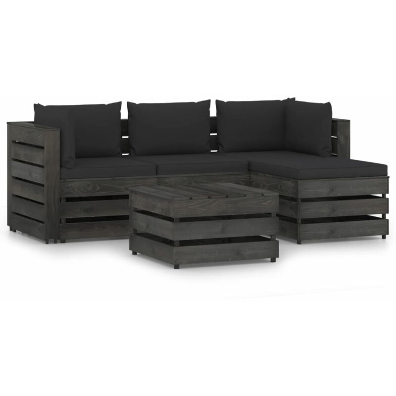 

vidaXL Muebles de jardín 5 piezas con cojines madera impregnada gris - Negro