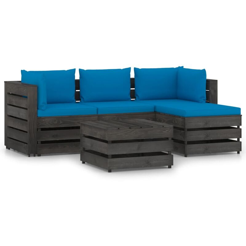 

vidaXL Muebles de jardín 5 piezas con cojines madera impregnada gris - Azul