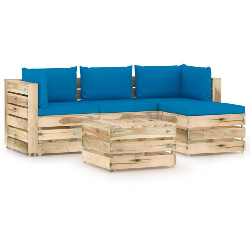 

vidaXL Muebles de jardín 5 piezas con cojines madera impregnada verde - Azul