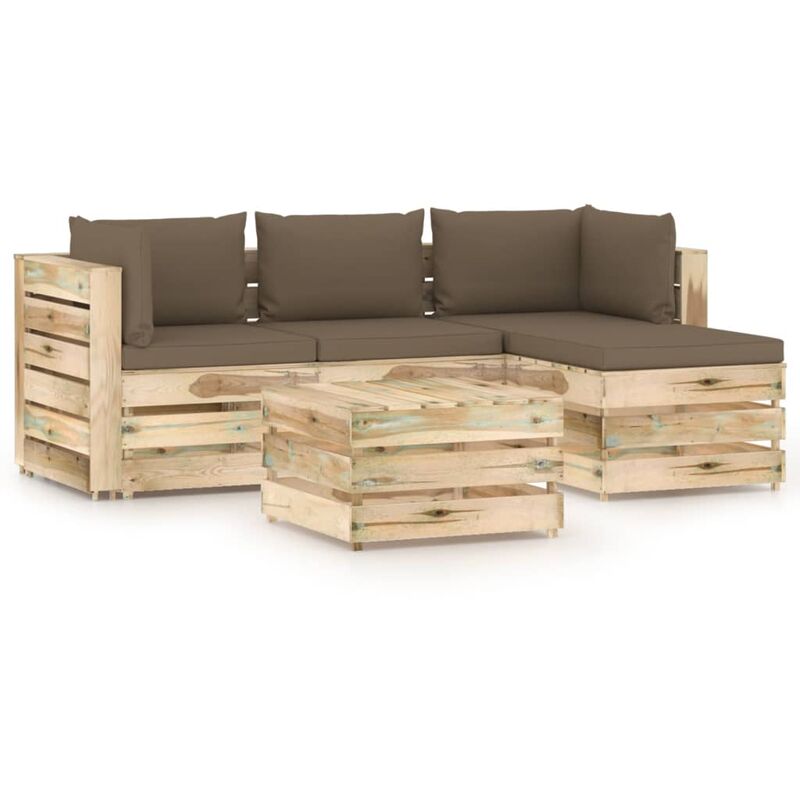 

vidaXL Muebles de jardín 5 piezas con cojines madera impregnada verde - Marrón