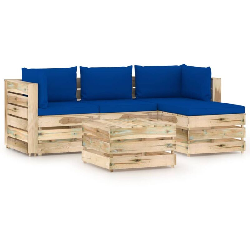 

vidaXL Muebles de jardín 5 piezas con cojines madera impregnada verde - Azul
