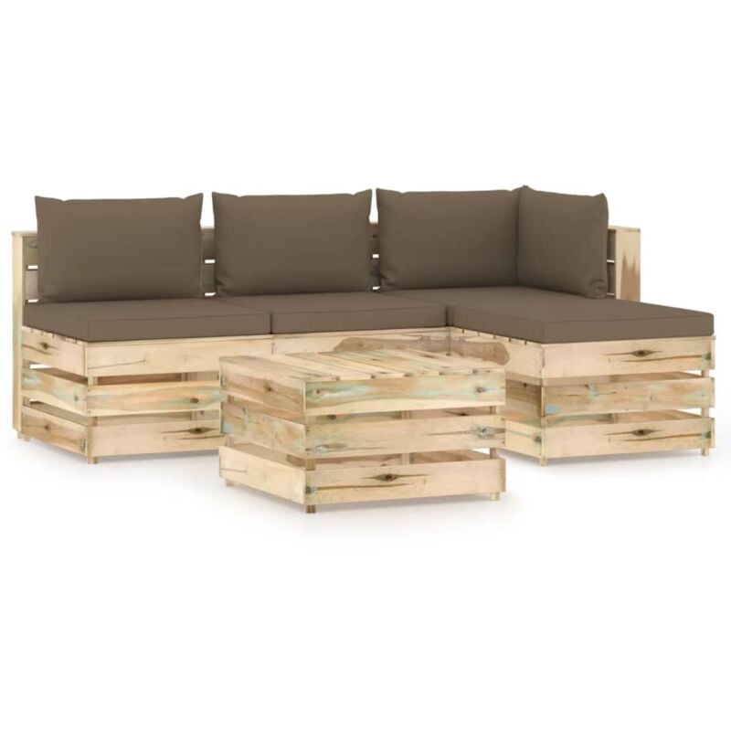 

vidaXL Muebles de jardín 5 piezas con cojines madera impregnada verde - Marrón