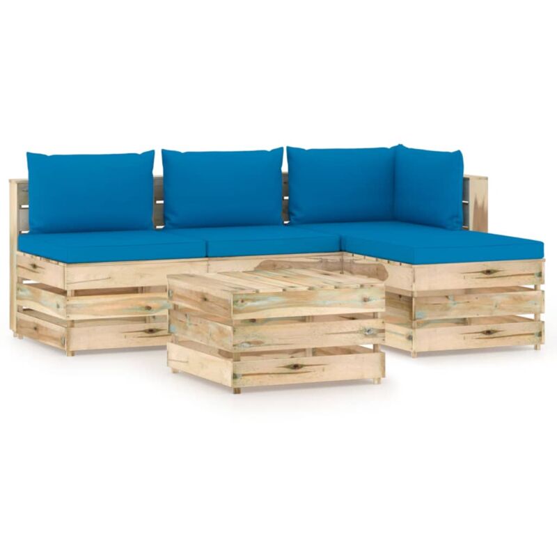 

vidaXL Muebles de jardín 5 piezas con cojines madera impregnada verde - Azul