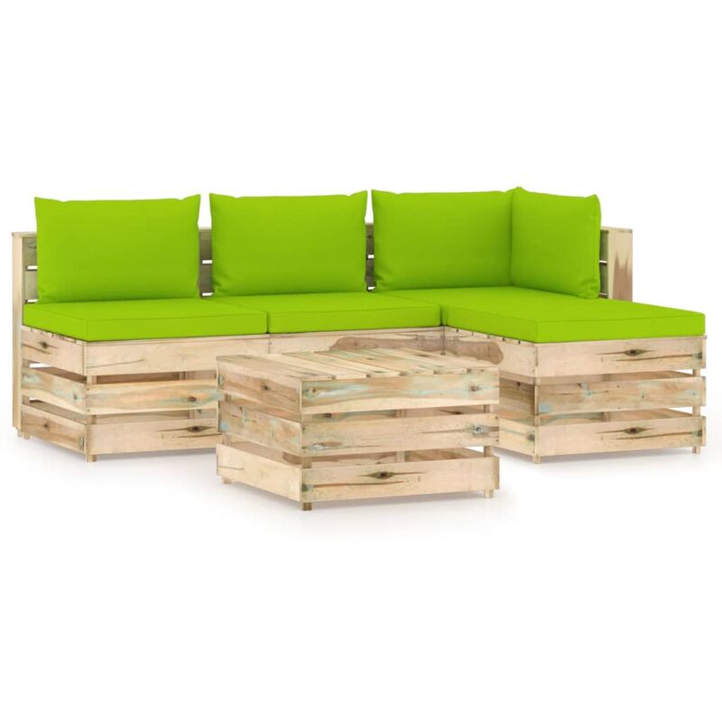 

vidaXL Muebles de jardín 5 piezas con cojines madera impregnada verde - Verde