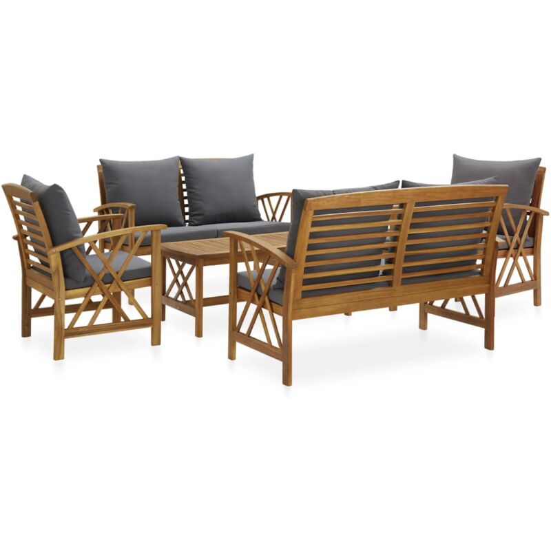

vidaXL Muebles de jardín 5 piezas con cojines madera maciza de acacia - Marrón