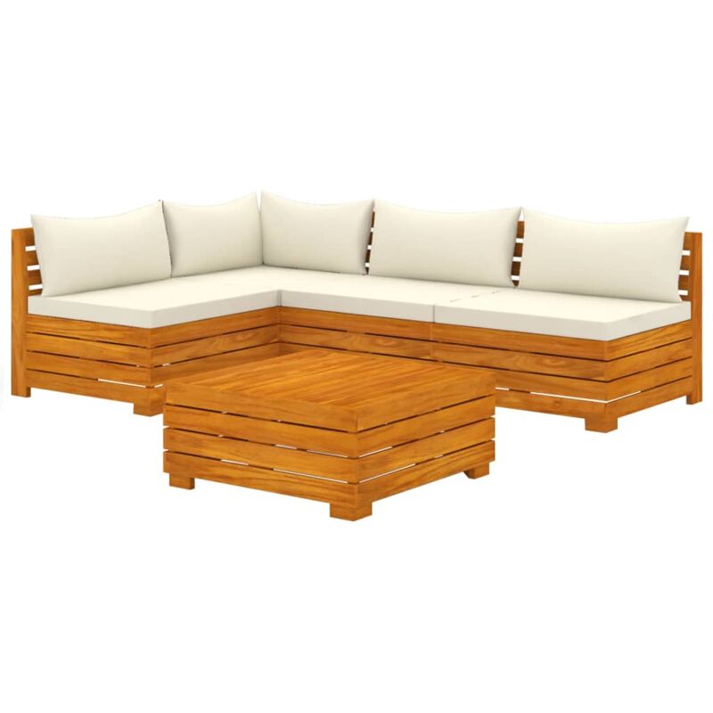 

vidaXL Muebles de jardín 5 piezas con cojines madera maciza de acacia - Marrón