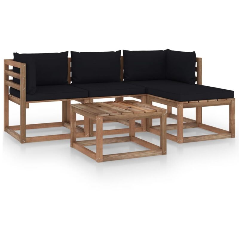 

vidaXL Muebles de jardín 5 piezas con cojines negro - Marrón