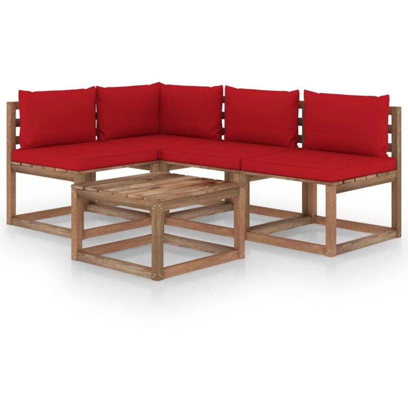 

vidaXL Muebles de jardín 5 piezas con cojines rojo tinto - Marrón